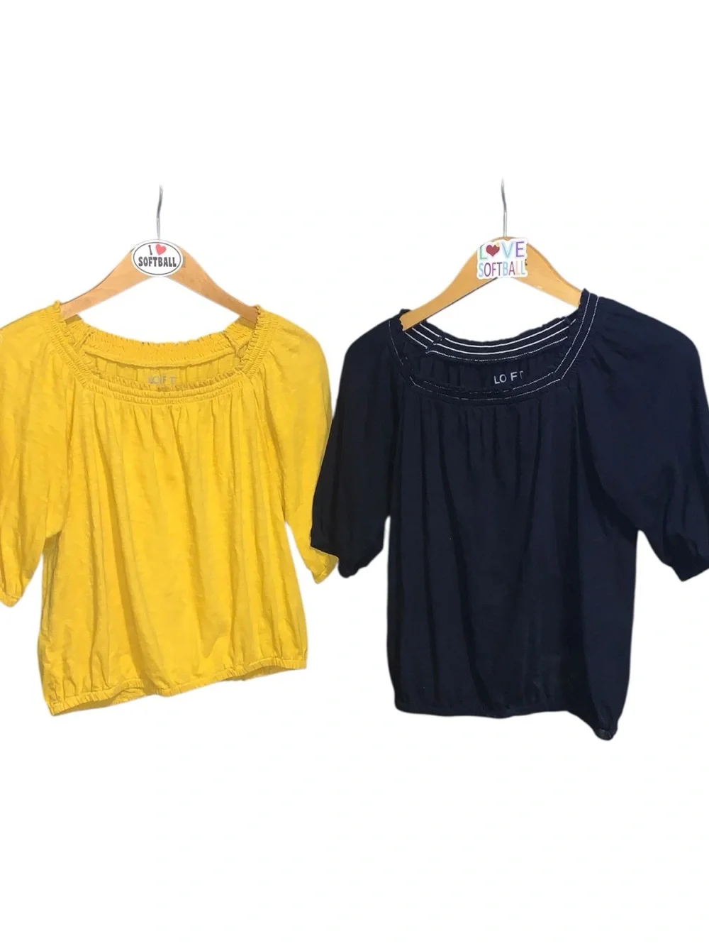 LOFT Yellow and Black Puff-Sleeve Peasant Blouses (Set of 2) Woman’s XS